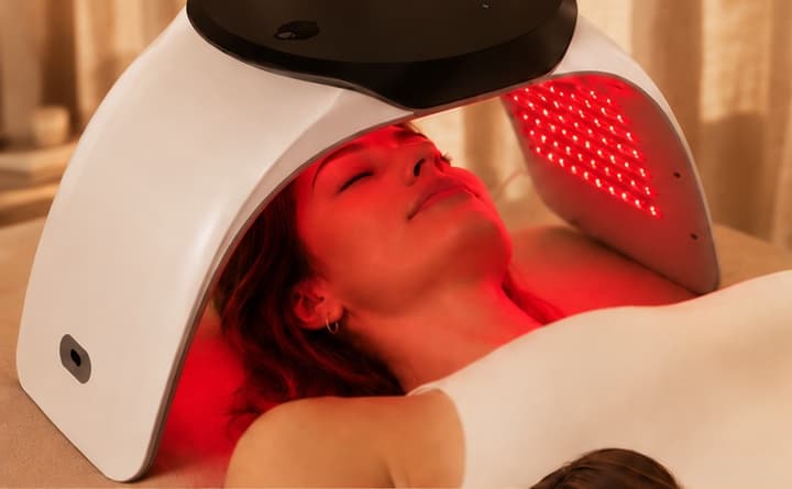 The infuser positioned over the face